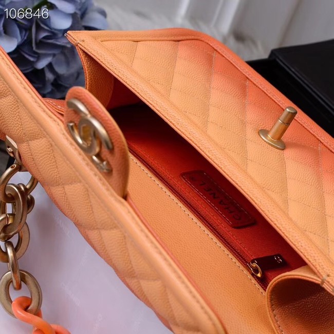 Chanel flap bag Grained Calfskin Resin & Gold-Tone Metal AS0061 orange