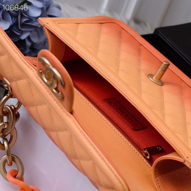 Chanel flap bag Grained Calfskin Resin & Gold-Tone Metal AS0061 orange