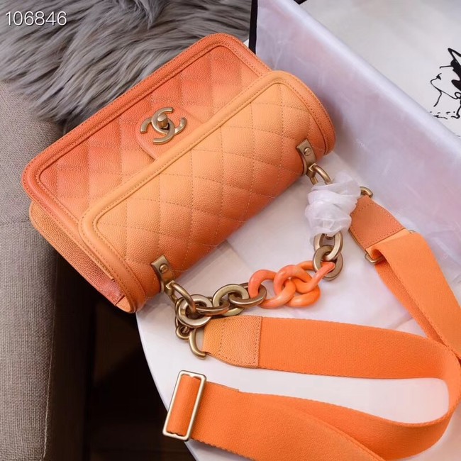 Chanel flap bag Grained Calfskin Resin & Gold-Tone Metal AS0061 orange