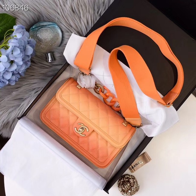 Chanel flap bag Grained Calfskin Resin & Gold-Tone Metal AS0061 orange
