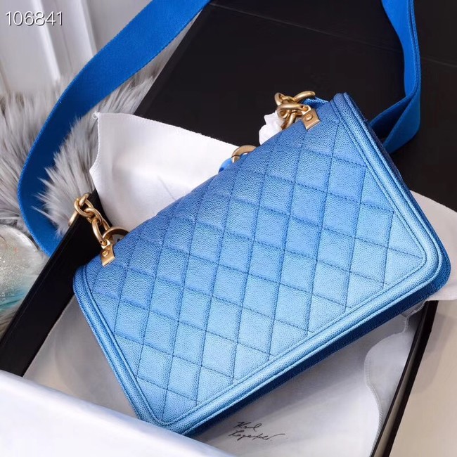 Chanel flap bag Grained Calfskin Resin & Gold-Tone Metal AS0062 blue