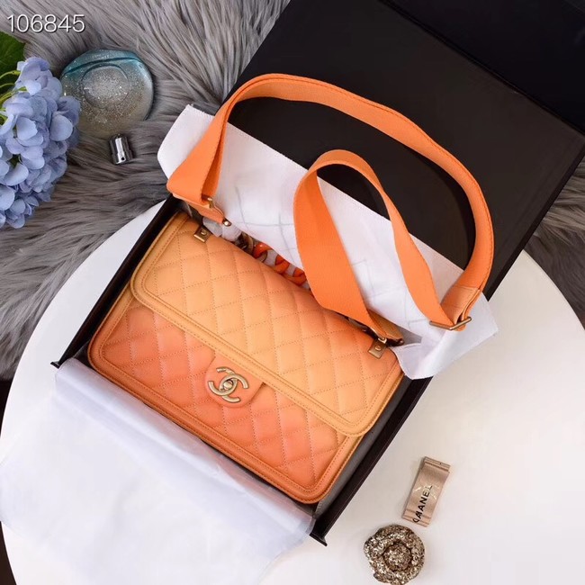 Chanel flap bag Grained Calfskin Resin & Gold-Tone Metal AS0062 orange