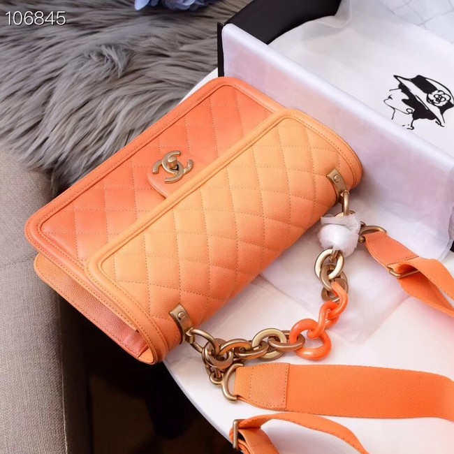 Chanel flap bag Grained Calfskin Resin & Gold-Tone Metal AS0062 orange