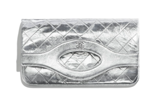 Chanel 31 pouch Metallic Crumpled Goatskin & Silver-Tone Metal A70520 Silver