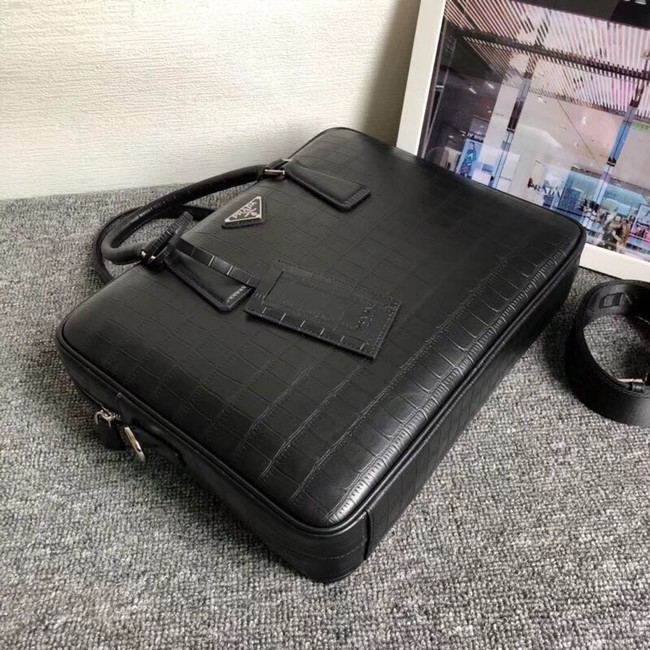 Prada Crocodile Leather Briefcase 2VE368 black