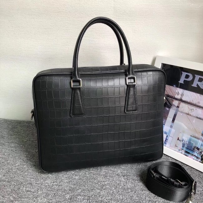 Prada Crocodile Leather Briefcase 2VE368 black