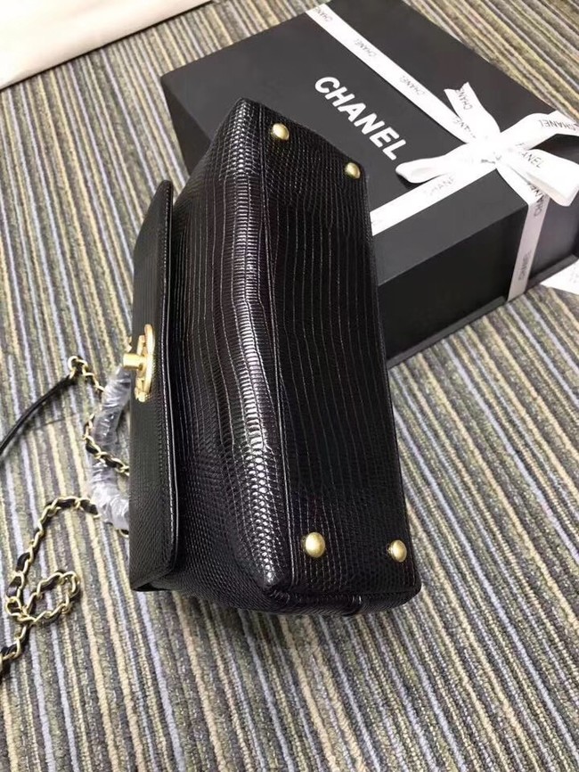 Chanel CC original Lizard top handle flap bag A93050 black Gold Buckle