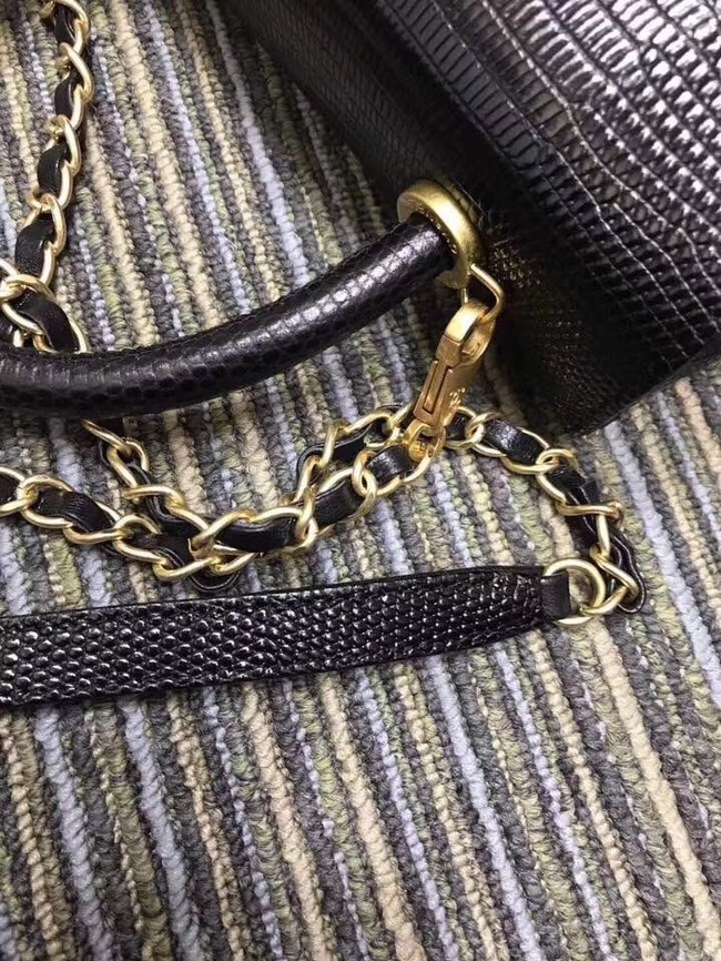 Chanel CC original Lizard top handle flap bag A93050 black Gold Buckle