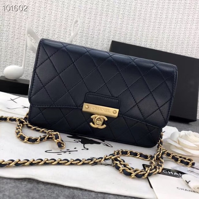 Chanel Calfskin & Gold-Tone Metal wallet on chain bag A81419 Royal Blue