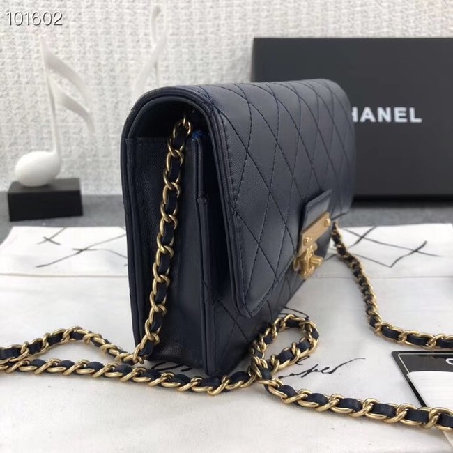 Chanel Calfskin & Gold-Tone Metal wallet on chain bag A81419 Royal Blue