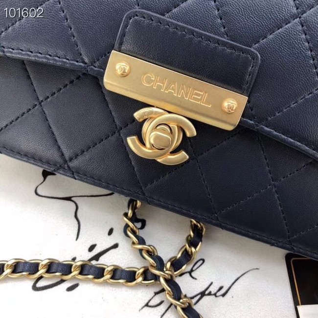 Chanel Calfskin & Gold-Tone Metal wallet on chain bag A81419 Royal Blue