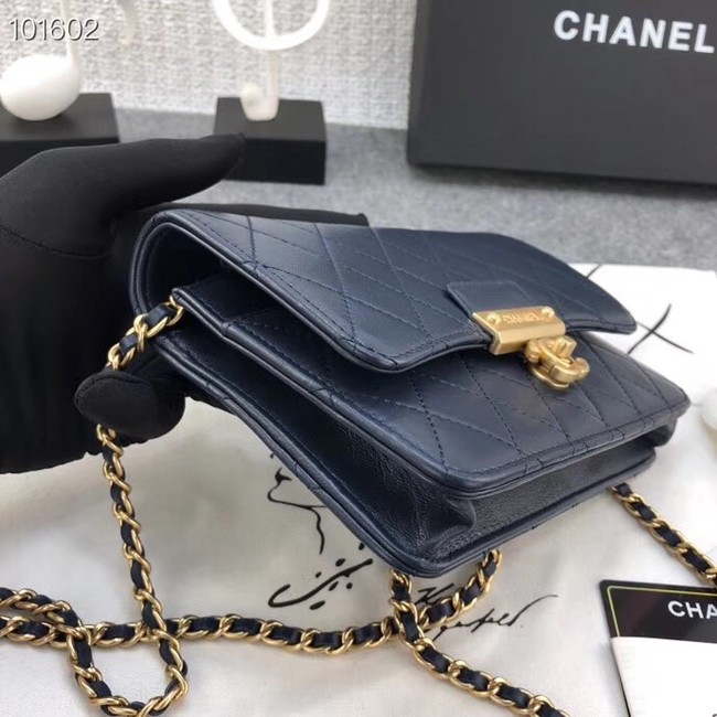 Chanel Calfskin & Gold-Tone Metal wallet on chain bag A81419 Royal Blue