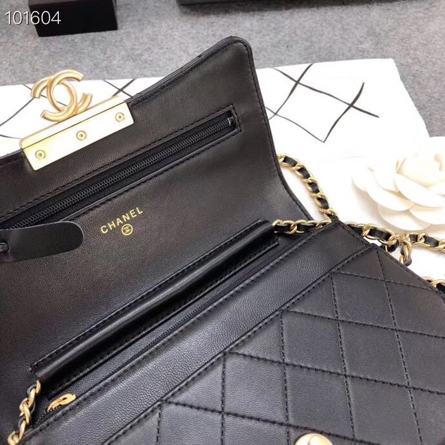 Chanel Calfskin & Gold-Tone Metal wallet on chain bag A81419 black