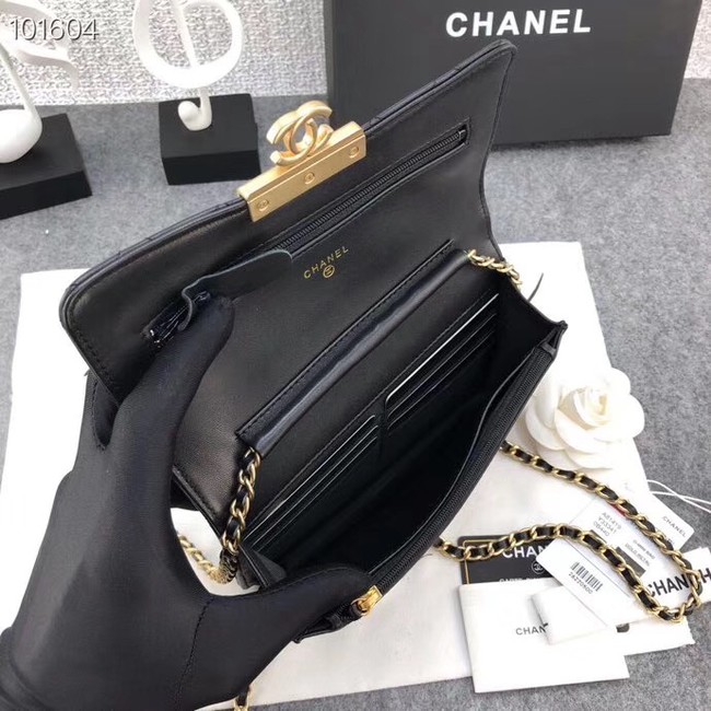 Chanel Calfskin & Gold-Tone Metal wallet on chain bag A81419 black
