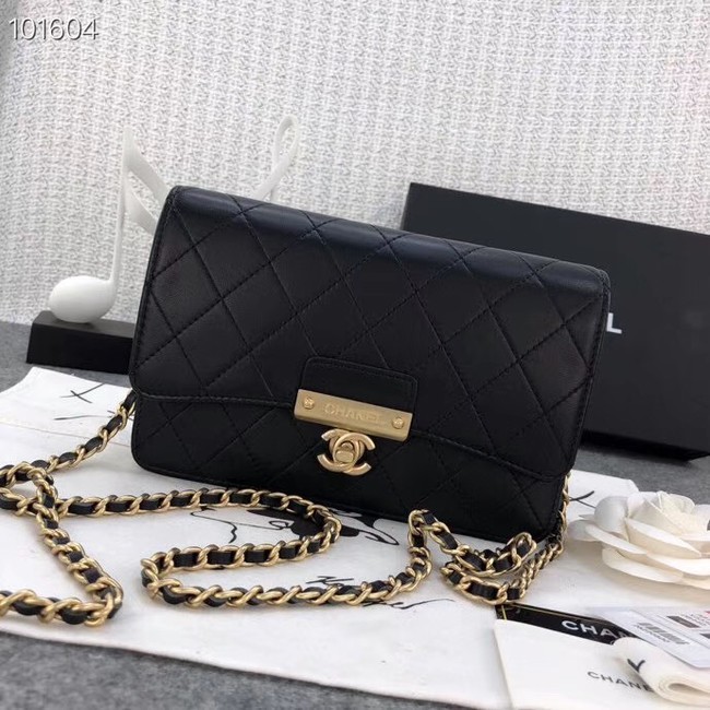 Chanel Calfskin & Gold-Tone Metal wallet on chain bag A81419 black