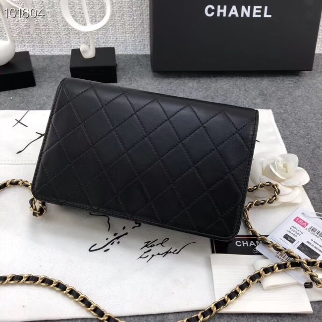 Chanel Calfskin & Gold-Tone Metal wallet on chain bag A81419 black