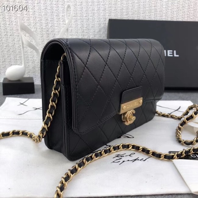 Chanel Calfskin & Gold-Tone Metal wallet on chain bag A81419 black