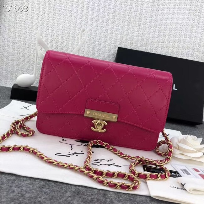 Chanel Calfskin & Gold-Tone Metal wallet on chain bag A81419 rose