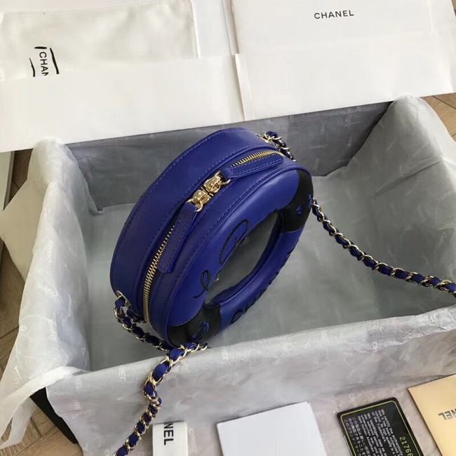 Chanel Lambskin & Gold-Tone Metal small round bag AS0209 blue