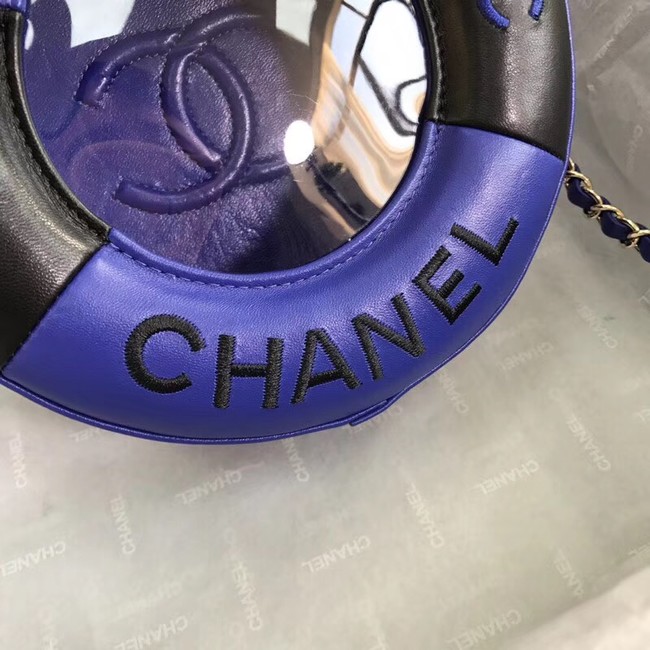 Chanel Lambskin & Gold-Tone Metal small round bag AS0209 blue