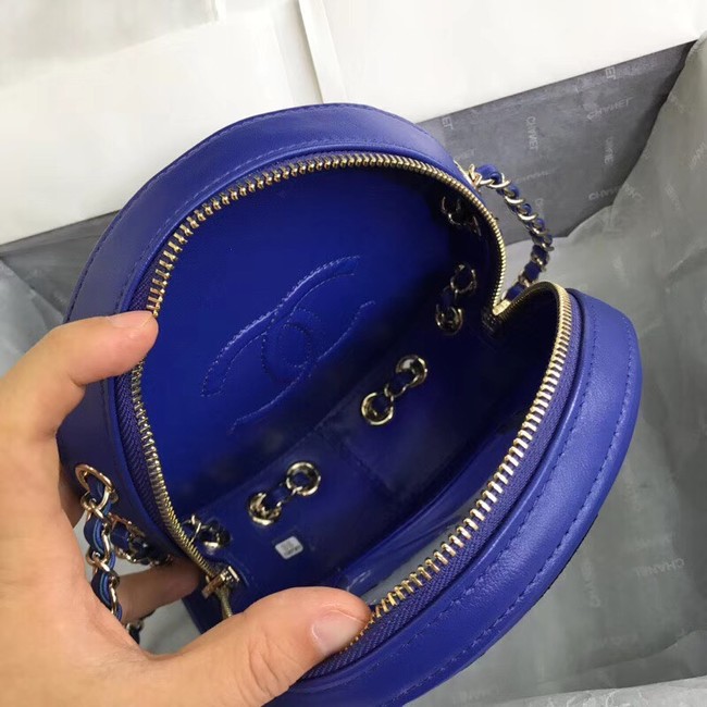 Chanel Lambskin & Gold-Tone Metal small round bag AS0209 blue