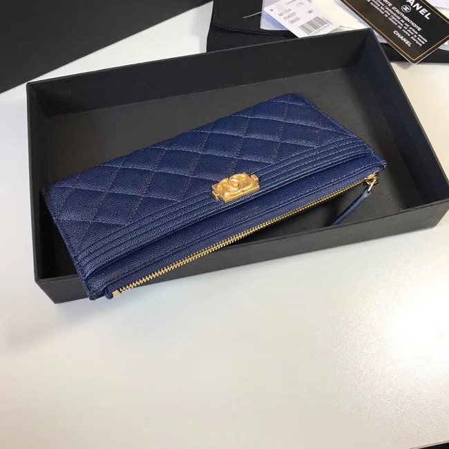 Chanel boy chanel pouch Calfskin & Gold-Tone Metal A81254 blue