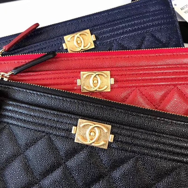 Chanel boy chanel pouch Calfskin & Gold-Tone Metal A81254 red