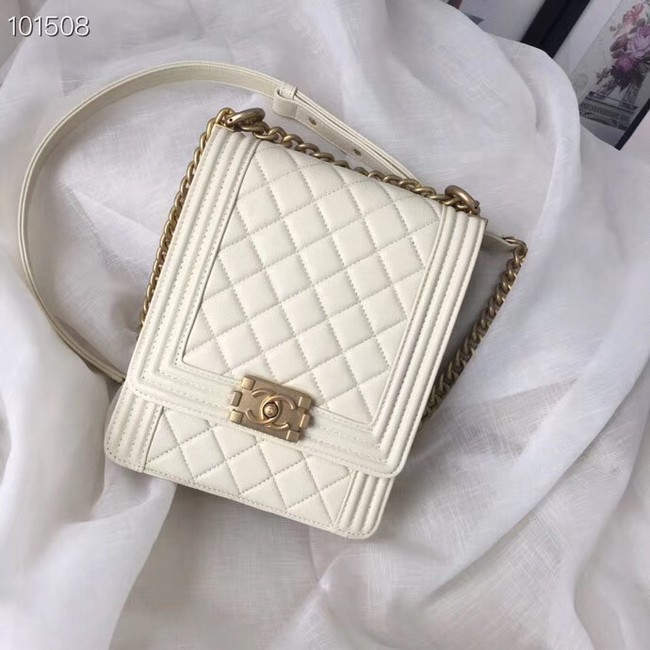 Chanel boy handbag Patent Calfskin & Gold-Tone Metal AS1030 creamy-white