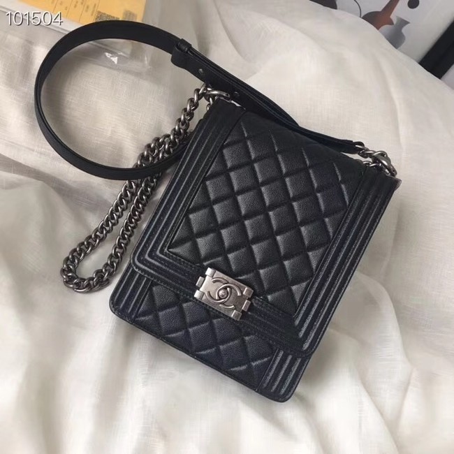 Chanel boy handbag Patent Calfskin & Silver-Tone Metal AS1030 black