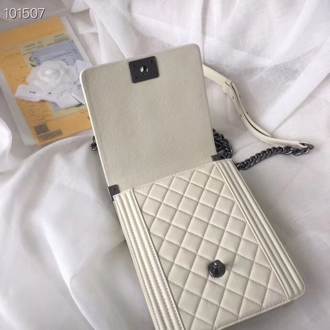 Chanel boy handbag Patent Calfskin & Silver-Tone Metal AS1030 creamy-white