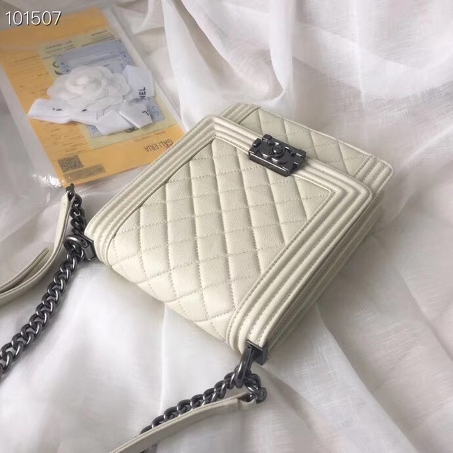 Chanel boy handbag Patent Calfskin & Silver-Tone Metal AS1030 creamy-white