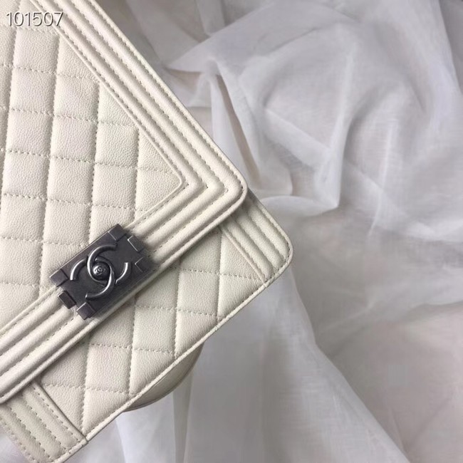 Chanel boy handbag Patent Calfskin & Silver-Tone Metal AS1030 creamy-white