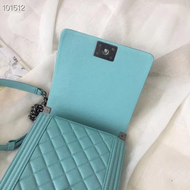 Chanel boy handbag Patent Calfskin & Silver-Tone Metal AS1030 sky blue