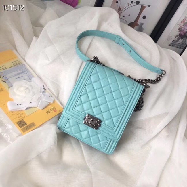 Chanel boy handbag Patent Calfskin & Silver-Tone Metal AS1030 sky blue