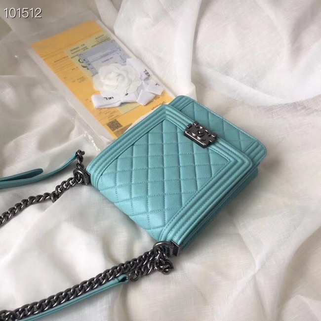 Chanel boy handbag Patent Calfskin & Silver-Tone Metal AS1030 sky blue