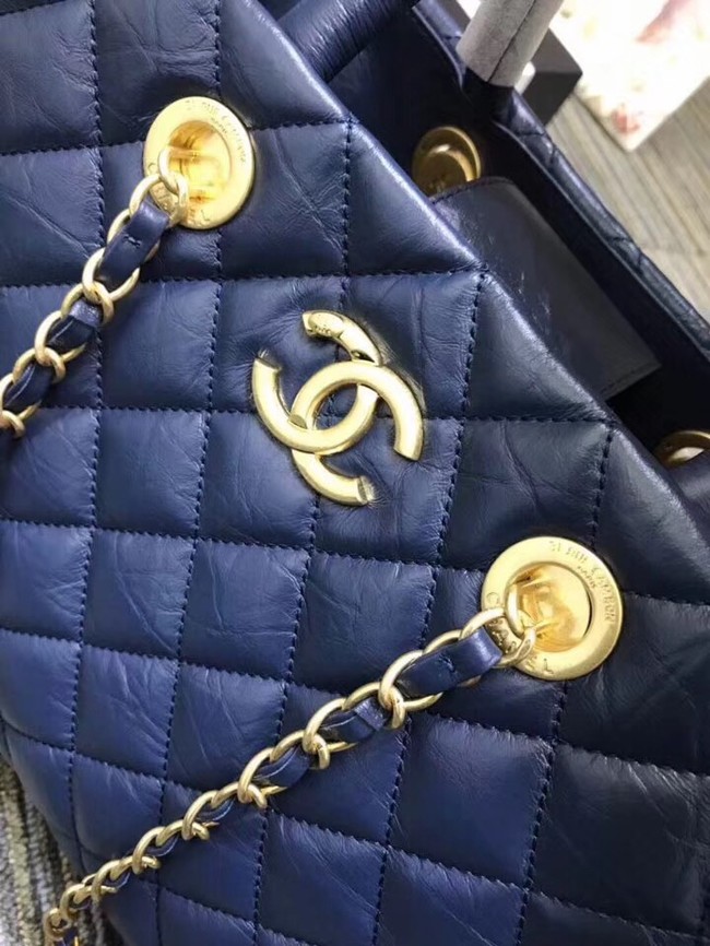 Chanel large shopping bag Aged Calfskin & Gold-Tone Metal A57974 blue