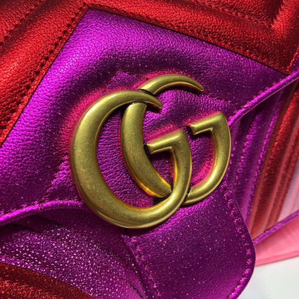 Gucci GG Marmont matelasse Mini Bag 446744 Pink&Red&Purple
