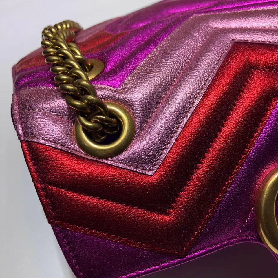 Gucci GG Marmont matelasse Mini Bag 446744 Pink&Red&Purple
