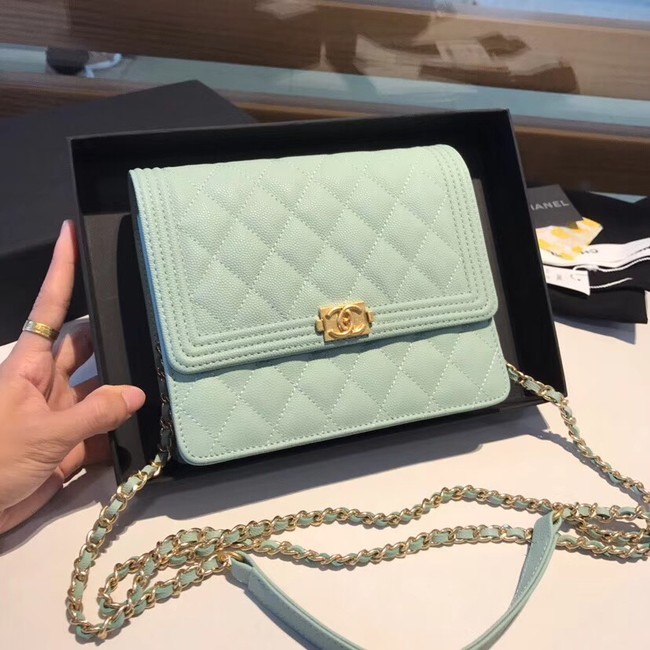 Boy chanel clutch with chain A84433 light green
