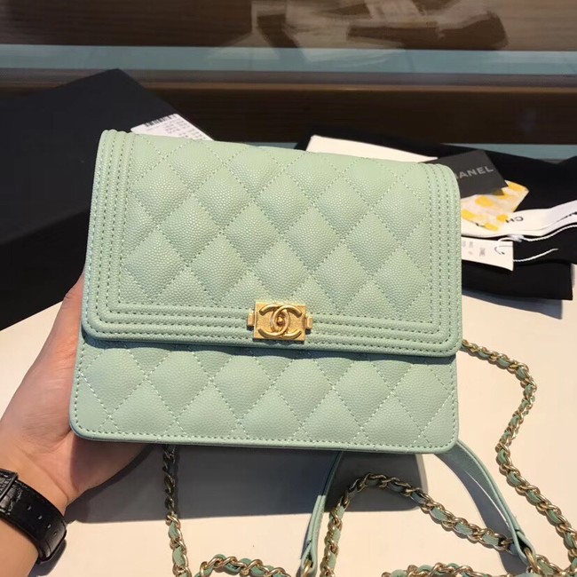 Boy chanel clutch with chain A84433 light green