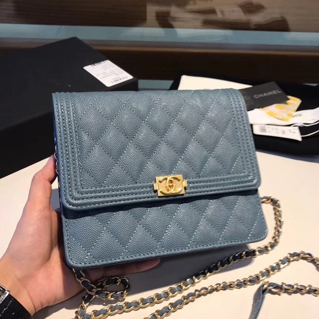 Boy chanel clutch with chain A84433 blue