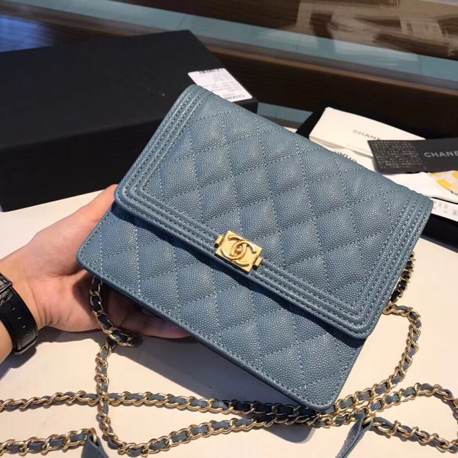 Boy chanel clutch with chain A84433 blue