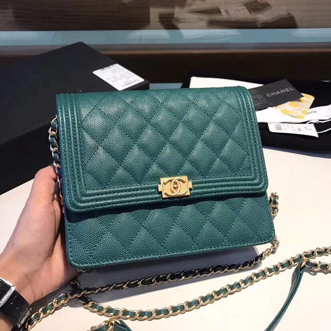 Boy chanel clutch with chain A84433  Blackish green