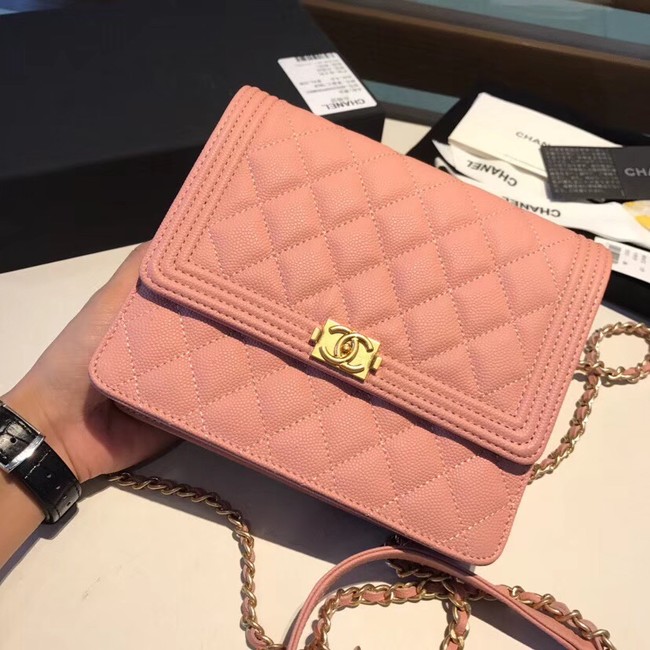 Boy chanel clutch with chain A84433 pink