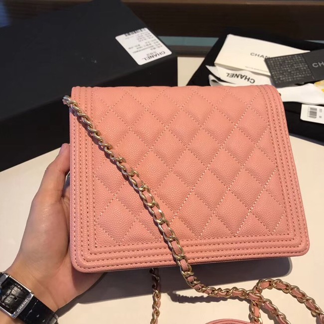 Boy chanel clutch with chain A84433 pink