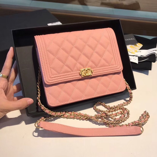 Boy chanel clutch with chain A84433 pink