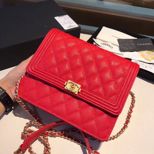 Boy chanel clutch with chain A84433 red