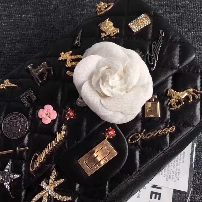 Chanel 2.55 handbag Aged Calfskin, Charms & Gold-Tone Metal A1112 black