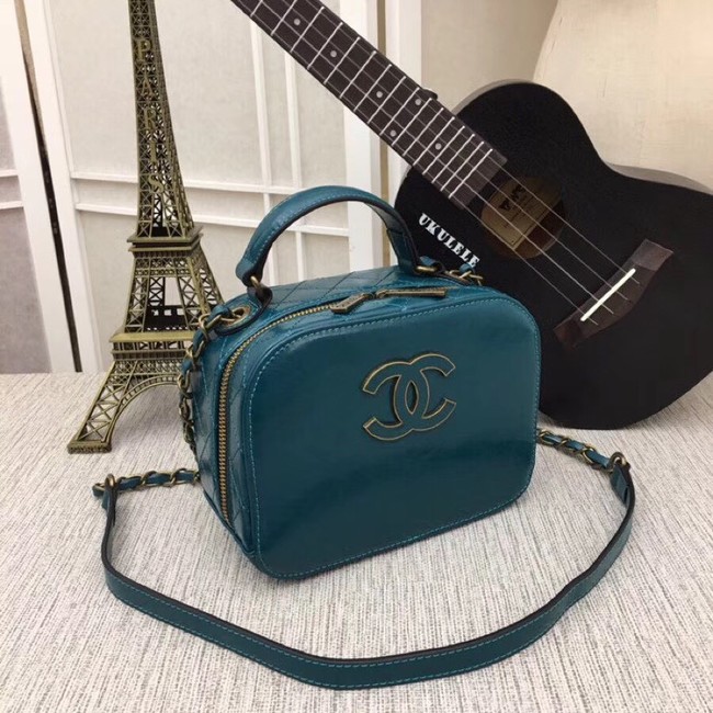 Chanel Calfskin & Gold-Tone Metal bag A81332 blue