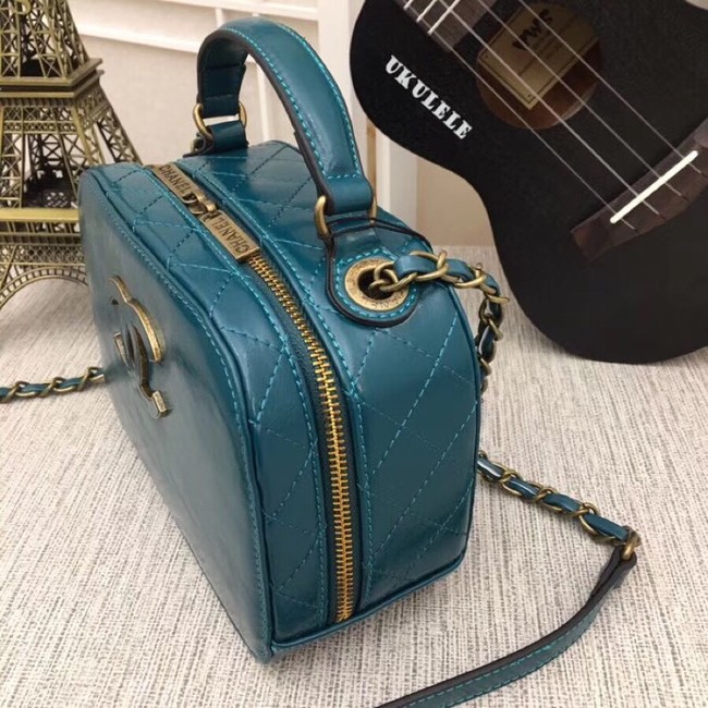 Chanel Calfskin & Gold-Tone Metal bag A81332 blue